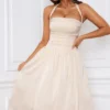 Rochie midi Amelie cu gât halter, dantelată și cu corset plisat, în culoarea ivoriu Rochie midi Amelie cu gât halter, dantelată și cu corset plisat, în culoarea ivoriu