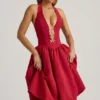 Rochie midi Angelina cu decolteu în V și detaliu fundă, în roșu intens Rochie midi Angelina cu decolteu în V și detaliu fundă, în roșu intens