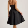 Rochie midi Angelina cu gât halter și detaliu fundă, în negru