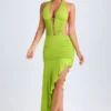 Rochie midi asimetrică cu decupaje și gât halter Manami, verde lime Rochie midi asimetrică cu decupaje și gât halter Manami, verde lime