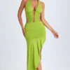 Rochie midi asimetrică cu decupaje și gât halter Manami, verde lime Rochie midi asimetrică cu decupaje și gât halter Manami, verde lime