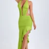 Rochie midi asimetrică cu decupaje și gât halter Manami, verde lime Rochie midi asimetrică cu decupaje și gât halter Manami, verde lime