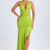Rochie midi asimetrică cu decupaje și gât halter Manami, verde lime Rochie midi asimetrică cu decupaje și gât halter Manami, verde lime