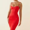 Rochie midi asimetrică cu volane Anaisa în roșu aprins Rochie midi asimetrică cu volane Anaisa în roșu aprins