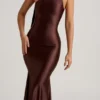 Rochie midi asimetrică Shaya cu detaliu eșarfă, în culoarea ciocolată Rochie midi asimetrică Shaya cu detaliu eșarfă, în culoarea ciocolată