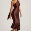 Rochie midi asimetrică Shaya cu detaliu eșarfă, în culoarea ciocolată Rochie midi asimetrică Shaya cu detaliu eșarfă, în culoarea ciocolată