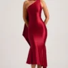 Rochie midi asimetrică Shaya cu detaliu eșarfă, în roșu intens Rochie midi asimetrică Shaya cu detaliu eșarfă, în roșu intens