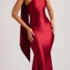Rochie midi asimetrică Shaya cu detaliu eșarfă, în roșu intens Rochie midi asimetrică Shaya cu detaliu eșarfă, în roșu intens