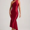 Rochie midi asimetrică Shaya cu detaliu eșarfă, în roșu intens Rochie midi asimetrică Shaya cu detaliu eșarfă, în roșu intens