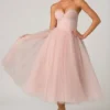 Rochie midi-axă Cindy din tul cu corset, în nuanța Dusty Rose