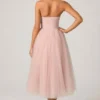 Rochie midi-axă Cindy din tul cu corset, în nuanța Dusty Rose