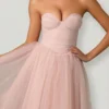 Rochie midi-axă Cindy din tul cu corset, în nuanța Dusty Rose