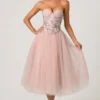 Rochie midi-axă Cindy din tul cu corset, în nuanța Dusty Rose