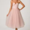 Rochie midi-axă Cindy din tul cu corset, în nuanța Dusty Rose
