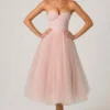Rochie midi-axă Cindy din tul cu corset, în nuanța Dusty Rose