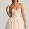 Rochie midi-ax Gloriana convertibilă, cu detaliu fundă și tiv bufant, în culoarea ivoriu