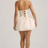 Rochie midi-ax Gloriana convertibilă, cu detaliu fundă și tiv bufant, în culoarea ivoriu