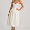 Rochie midi-ax Gloriana convertibilă, cu detaliu fundă și tiv bufant, în culoarea ivoriu