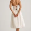 Rochie midi-ax Gloriana convertibilă, cu detaliu fundă și tiv bufant, în culoarea ivoriu