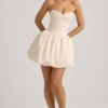 Rochie midi-ax Gloriana convertibilă, cu detaliu fundă și tiv bufant, în culoarea ivoriu