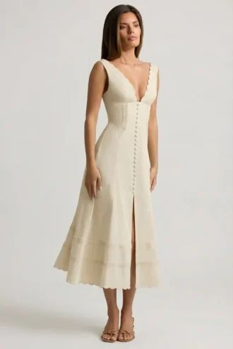Rochie midi-axială din poplin de bumbac Aralisse, în culoarea Ivory Rochie midi-axială din poplin de bumbac Aralisse, în culoarea Ivory