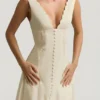 Rochie midi-axială din poplin de bumbac Aralisse, în culoarea Ivory