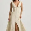 Rochie midi-axială din poplin de bumbac Aralisse, în culoarea Ivory