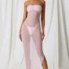 Rochie midi bandeau cu volane Papeete, roz pal Rochie midi bandeau cu volane Papeete, roz pal