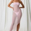 Rochie midi bandeau cu volane Papeete, roz pal Rochie midi bandeau cu volane Papeete, roz pal