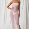 Rochie midi bandeau cu volane Papeete, roz pal Rochie midi bandeau cu volane Papeete, roz pal