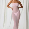 Rochie midi bandeau cu volane Papeete, roz pal Rochie midi bandeau cu volane Papeete, roz pal