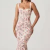 Rochie midi cu coadă de pește și detaliu sutien stratificat Valentina, cu imprimeu floral Primrose
