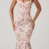 Rochie midi cu coadă de pește și detaliu sutien stratificat Valentina, cu imprimeu floral Primrose