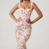 Rochie midi cu coadă de pește și detaliu sutien stratificat Valentina, cu imprimeu floral Primrose