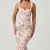 Rochie midi cu coadă de pește și detaliu sutien stratificat Valentina, cu imprimeu floral Primrose