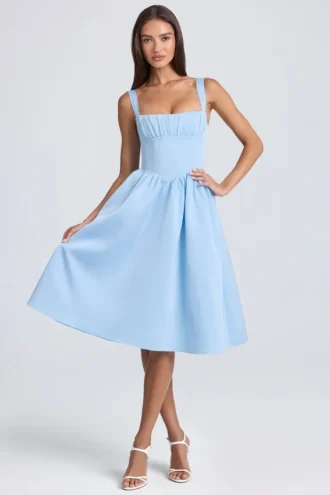 Rochie midi cu corset drapat Marguerite, albastru pudră Rochie midi cu corset drapat Marguerite, albastru pudră