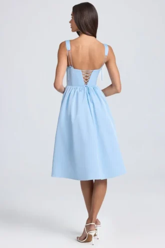Rochie midi cu corset drapat Marguerite, albastru pudră Rochie midi cu corset drapat Marguerite, albastru pudră