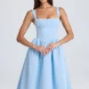 Rochie midi cu corset drapat Marguerite, albastru pudră Rochie midi cu corset drapat Marguerite, albastru pudră
