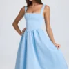 Rochie midi cu corset drapat Marguerite, albastru pudră Rochie midi cu corset drapat Marguerite, albastru pudră
