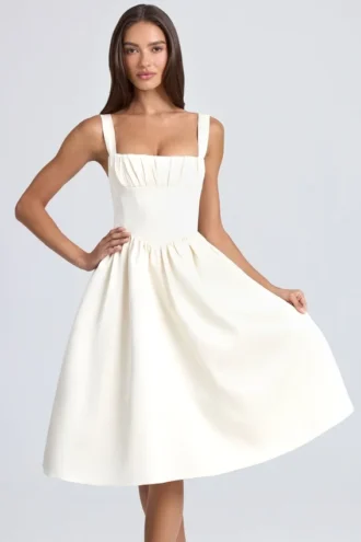 Rochie midi cu corset drapat Marguerite, culoare ivoriu Rochie midi cu corset drapat Marguerite, culoare ivoriu