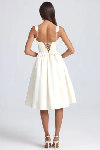 Rochie midi cu corset drapat Marguerite, culoare ivoriu Rochie midi cu corset drapat Marguerite, culoare ivoriu