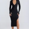 Rochie midi cu decolteu adânc în V din modal Yael, negru Rochie midi cu decolteu adânc în V din modal Yael, negru