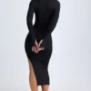Rochie midi cu decolteu adânc în V din modal Yael, negru Rochie midi cu decolteu adânc în V din modal Yael, negru
