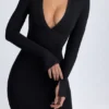 Rochie midi cu decolteu adânc în V din modal Yael, negru Rochie midi cu decolteu adânc în V din modal Yael, negru