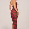 Rochie midi cu decolteu halter și tiv asimetric, cu imprimeu leopard roz Rochie midi cu decolteu halter și tiv asimetric, cu imprimeu leopard roz