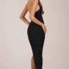 Rochie midi cu decolteu halter și tiv despicat Storie, negru Rochie midi cu decolteu halter și tiv despicat Storie, negru