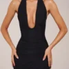 Rochie midi cu decolteu halter și tiv despicat Storie, negru Rochie midi cu decolteu halter și tiv despicat Storie, negru
