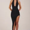 Rochie midi cu decolteu halter și tiv despicat Storie, negru Rochie midi cu decolteu halter și tiv despicat Storie, negru