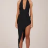 Rochie midi cu decolteu halter și tiv despicat Storie, negru Rochie midi cu decolteu halter și tiv despicat Storie, negru