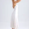 Rochie midi cu decolteu în formă de inimă și volane Thandie, de culoare ivoriu